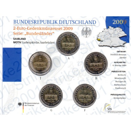 Germania - 2€ Comm. 5 Zecche 2009 FOLDER FDC
