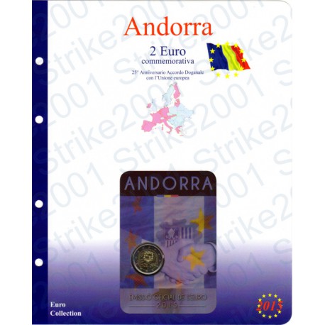Kit Foglio Andorra 2 Euro Comm. 2015 in folder Accordo Doganale