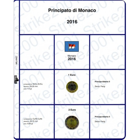 Kit Foglio 2 Euro e 1 Euro Monaco 2016