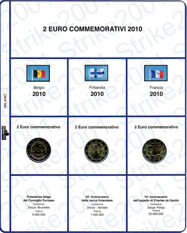 Kit foglio plastificato 2 euro commemorativi anno 2010