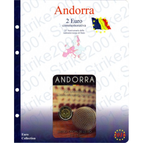 Kit Foglio Andorra 2 Euro Comm. 2016 in folder Radiotelevisione
