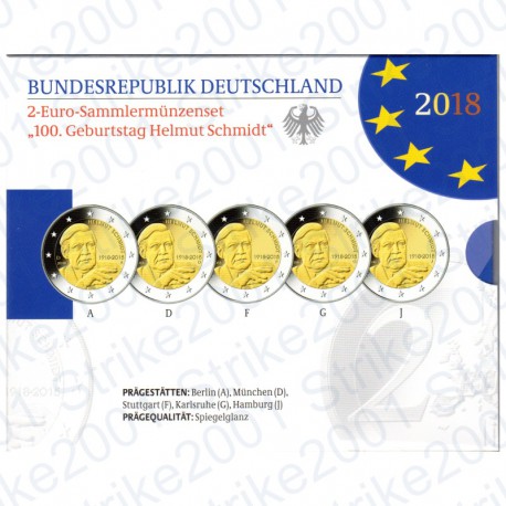 Germania - 2€ Comm. 5 Zecche 2018 FOLDER FS Helmut Schmidt