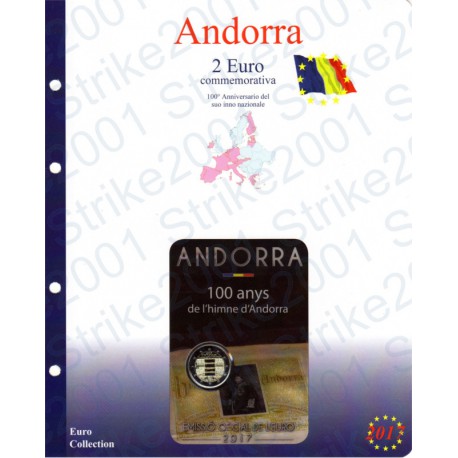 Kit Foglio Andorra 2 Euro Comm. 2017 in folder Inno Nazionale