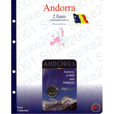 Kit Foglio Andorra 2 Euro Comm. 2017 in folder Pirenei