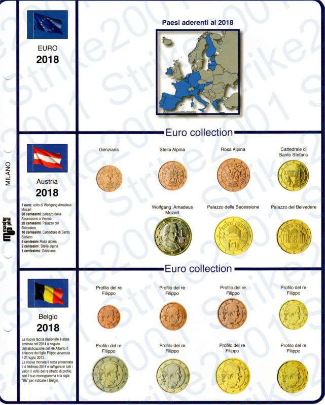 Kit foglio plastificato per seriette monete 19 paesi anno 2018