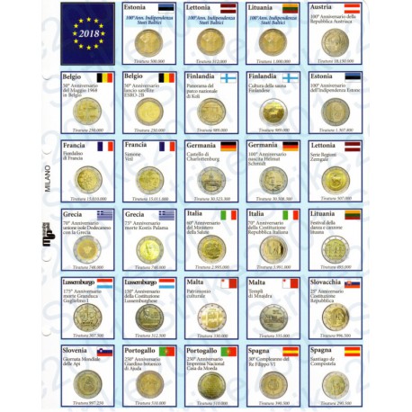Kit foglio plastificato 2 euro commemorativi anno 2018 euro junior