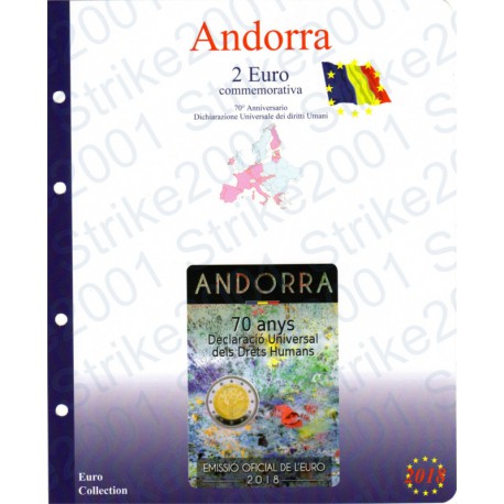 Kit Foglio Andorra 2 Euro Comm. 2018 in folder Diritti Umani