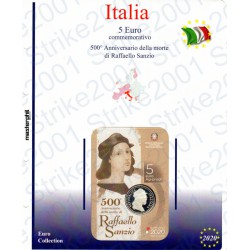 Kit Foglio 5 Euro Comm. Bimetallico Italia 2020 Raffaello