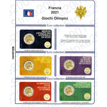 Kit Foglio Francia 2 Euro Comm. 2021 in folder Olimpiadi Parigi 2024