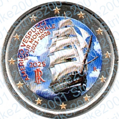 Italia - 2€ Comm. 2025 FDC Vespucci colorato