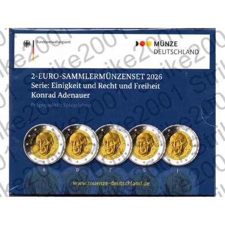 Germania - 2€ Comm. 5 Zecche 2026 FOLDER FS Konrad Adenauer